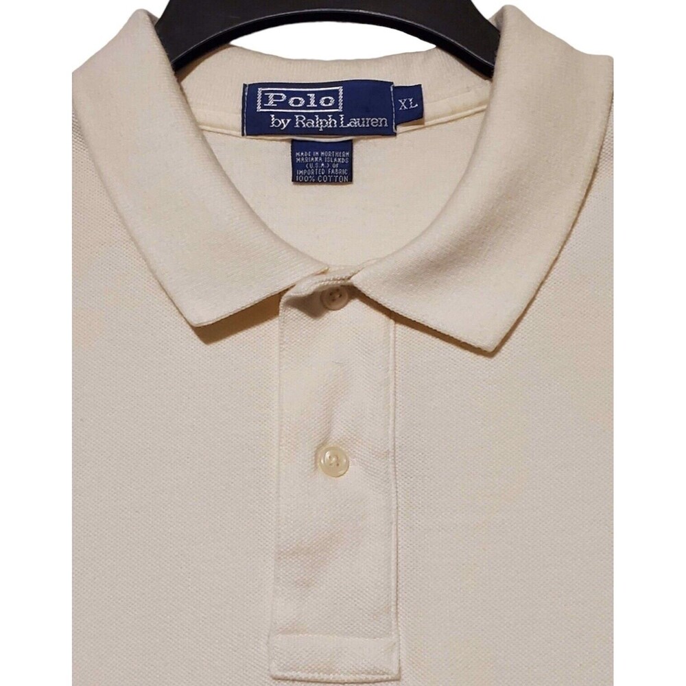 Mens RALPH LAUREN XL Ivory Beige Short Sleeve Polo Shirt, 100% Cotton - Picture 3 of 6
